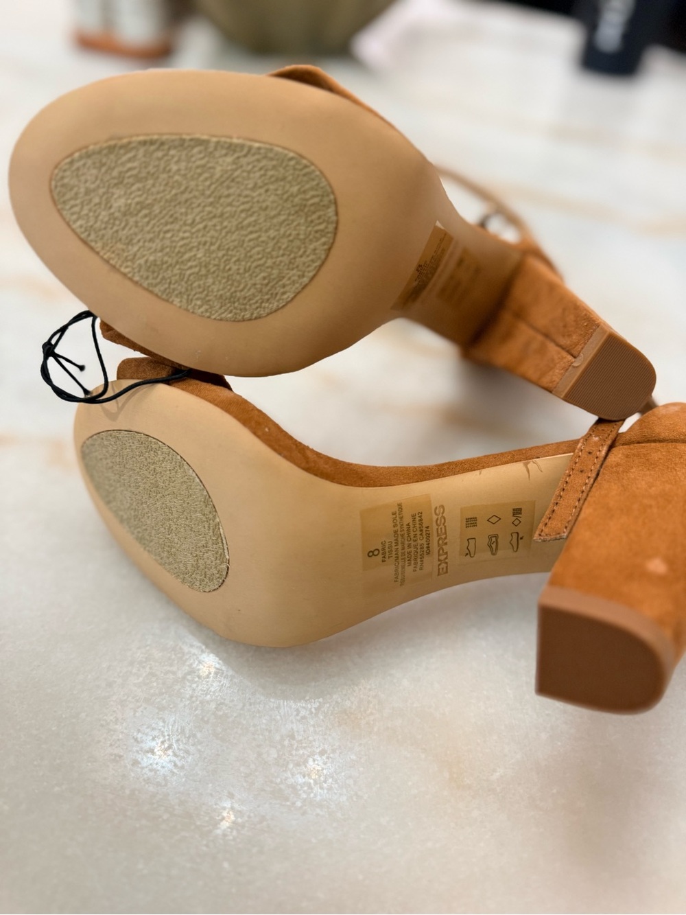 Express Tan Suede Ankle Strap Block Heels - Picture 3 of 3
